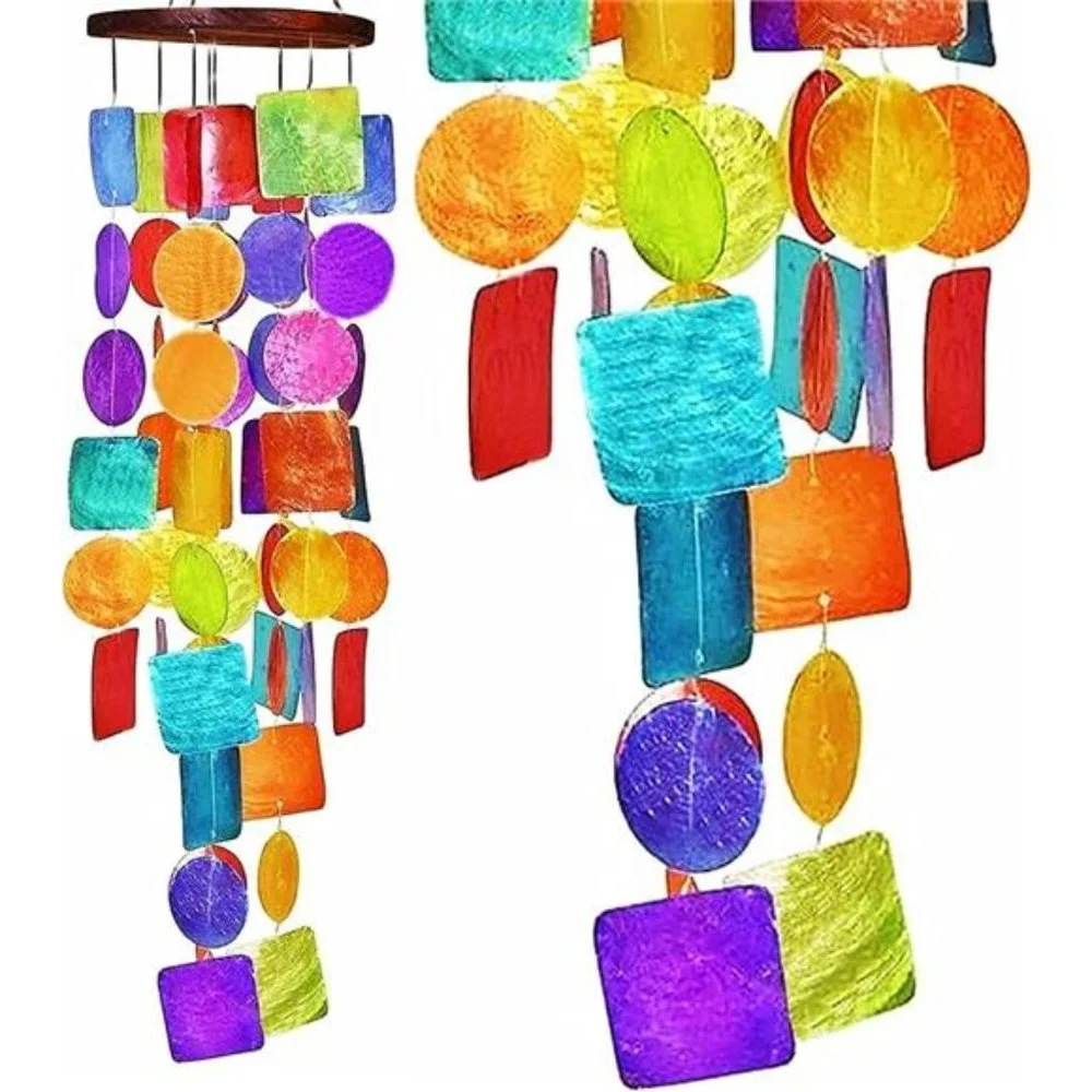 Windchimes, Capiz, Rainbow Sea Glass Wind Chimes, Wind Chimes, Outdoor Decor - Picture 2 of 6